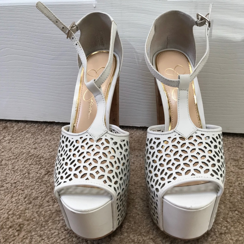 Jessica Simpson White Cut Out Platforms